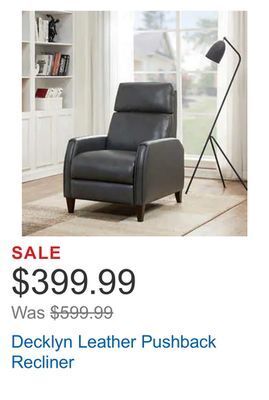 Costco Decklyn leather pushback recliner offer
