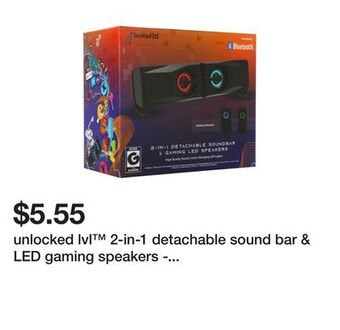 Five Below Unlocked lvl™ 2-in-1 detachable sound bar & led gaming speakers - black offer