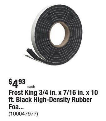 The Home Depot Frost king 3/4 in. x 7/16 in. x 10 ft. black high-density rubber foam weatherstrip tape offer