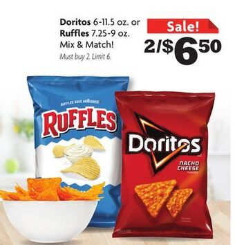 Family Dollar Doritos 6-11.5 oz. or ruffles 7.25-9 oz. offer