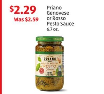 Aldi Priano genovese or rosso pesto sauce offer