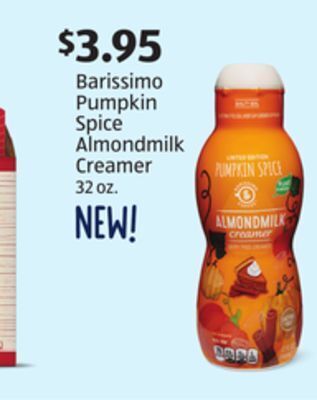 Aldi Barissimo pumpkin spice almondmilk creamer offer