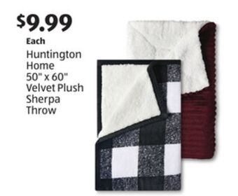 Aldi Huntington home 50" x 60" velvet plush sherpa throw offer