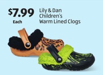 Aldi Lily & dan children's warm lined clogs offer