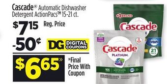 Dollar General Cascade® automatic dishwasher detergent actionpacs offer