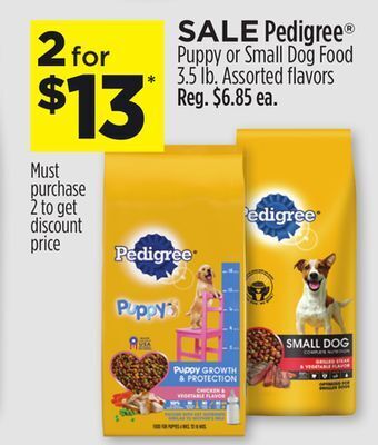 Dollar General Pedigree® puppy or small dog food offer