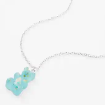 Claire's Blue glitter glow in the dark gummy bear pendant necklace offer