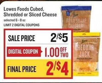 Lowes Foods Lowes foods cubed, shredded or sliced cheese offer