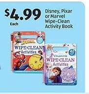 Aldi Disney, pixar or marvel wipe-clean activity book offer
