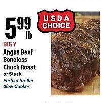 Big Y Angus beef boneless chuck roast offer