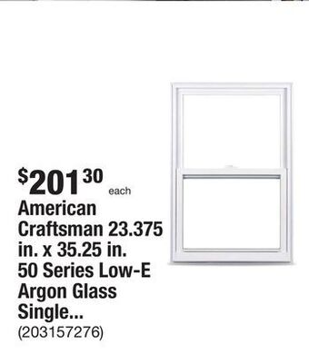 The Home Depot American craftsman 23.375 in. x 35.25 in. 50 series low-e argon glass single hung white vinyl fin window, screen incl offer
