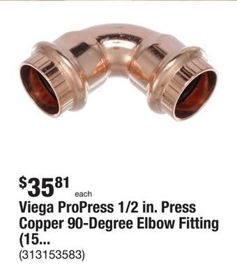 The Home Depot Viega propress 1/2 in. press copper 90-degree elbow fitting (15-pack) offer