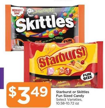 Food 4 Less Starburst or skittles fun sized candy offer