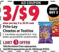 Festival Foods Frito-lay cheetos or tostitos offer