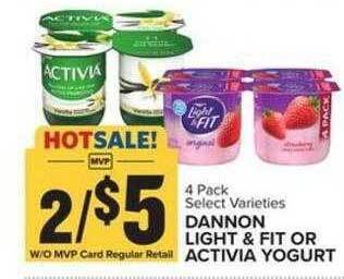 Food Lion Dannon light & fit or activia yogurt offer