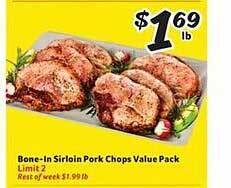 Winn Dixie Bone-in sirloin pork chops value pack offer