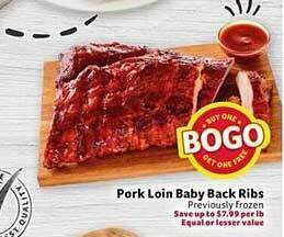 Winn Dixie Pork loin baby back ribs offer
