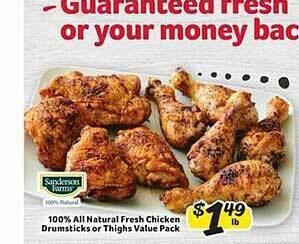 Winn Dixie 100% all natural fresh chicken drumsticks or thighs value pack offer