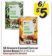Winn Dixie Se grocers canned corn or green beans offer