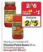 Winn Dixie Classico pasta sauce offer