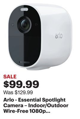 Best Buy Arlo - essential spotlight camera – indoor/outdoor wire-free 1080p security camera - white offer