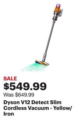 Best Buy Dyson v12 detect slim cordless vacuum - yellow/iron offer