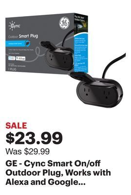 Best Buy Ge - cync smart on/off outdoor plug, works with alexa and google assistant, wifi enabled, no hub required - black offer