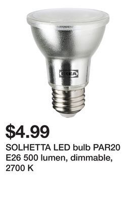 Ikea Solhetta led bulb par20 e26 500 lumen, dimmable, 2700 k offer