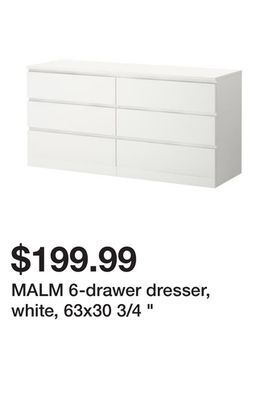 Ikea Malm 6-drawer dresser, white, 63x30 3/4 " offer
