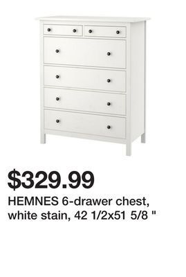Ikea Hemnes 6-drawer chest, white stain, 42 1/2x51 5/8 " offer
