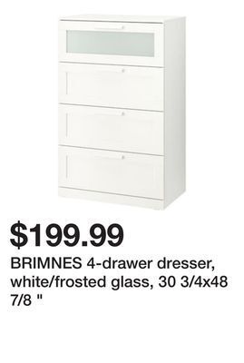 Ikea Brimnes 4-drawer dresser, white/frosted glass, 30 3/4x48 7/8 " offer