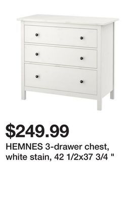 Ikea Hemnes 3-drawer chest, white stain, 42 1/2x37 3/4 " offer