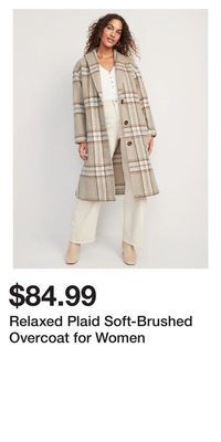Old Navy Relaxed plaid soft-brushed overcoat for women offer