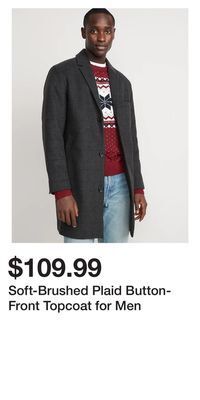 Old Navy Soft-brushed plaid button-front topcoat for men offer