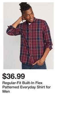 Old Navy Regular-fit built-in flex patterned everyday shirt for men offer
