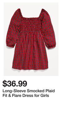 Old Navy Long-sleeve smocked plaid fit & flare dress for girls offer