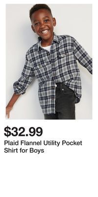 Old Navy Plaid flannel utility pocket shirt for boys offer