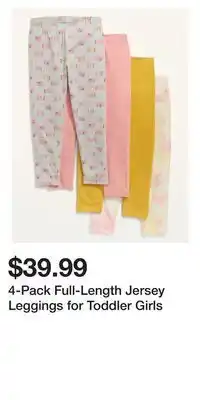 Old Navy 4-pack full-length jersey leggings for toddler girls offer