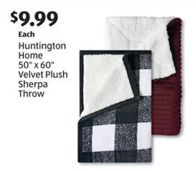 Aldi Huntington Home 50"x60" Velvet Plush Sherpa Throw offer