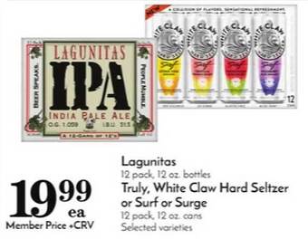 Pavilions Lagunitas, truly, white claw hard seltzer or surf or surge offer