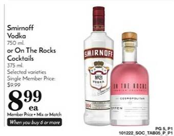 Pavilions Smirnoff vodka or on the rocks cocktails offer