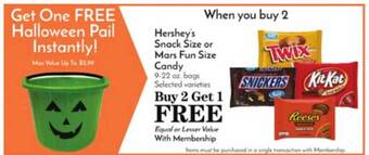 Pavilions Hershey's snack size or mars fun size candy offer