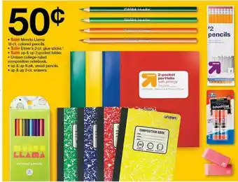 Target Mondo Llama 12-Ct Colored Pencils, Elmer's 2-Ct Glue Sticks, Up & Up 2-Pocket Folder, Urison College-Ruled Composition Notebo offer