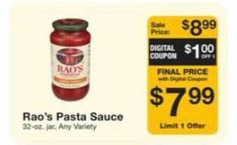 Fairway Store Market Rao's pasta sauce offer