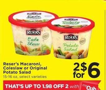 Cub Foods Reser's macaroni, coleslaw or original potato salad offer