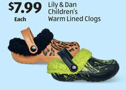 Aldi Lily & Dan Children's Warm Lined Clogs offer