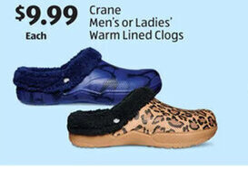Aldi Crane Men's or Ladies' Warm Lined Clogs offer