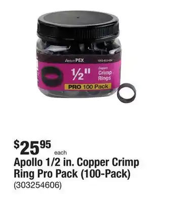The Home Depot Apollo 1/2 in. copper crimp ring pro pack (100-pack) offer