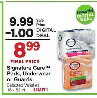 Market Street Signature care pads, underwear or guards offer