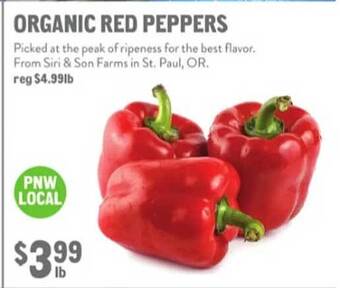 New Seasons Market Organic red peppers offer